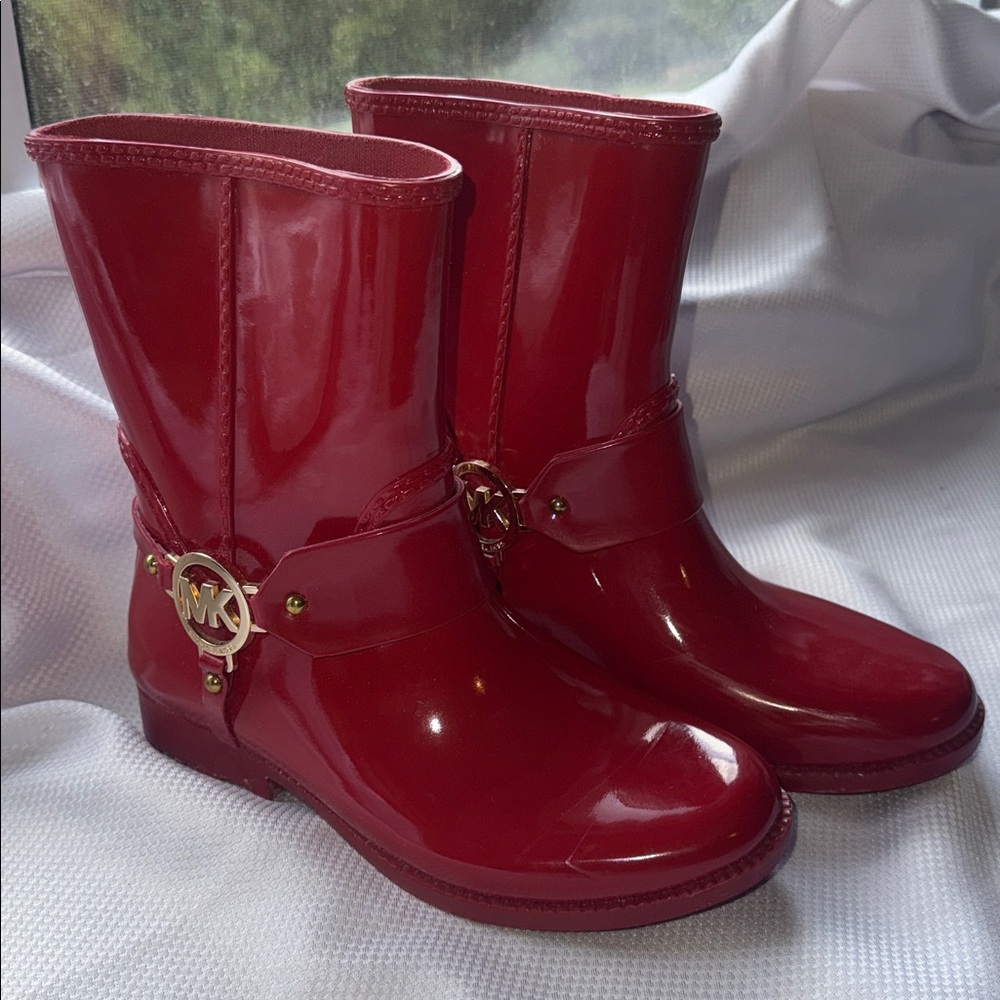 Michael Kors Patent Leather Red Rain Boots - Size 6